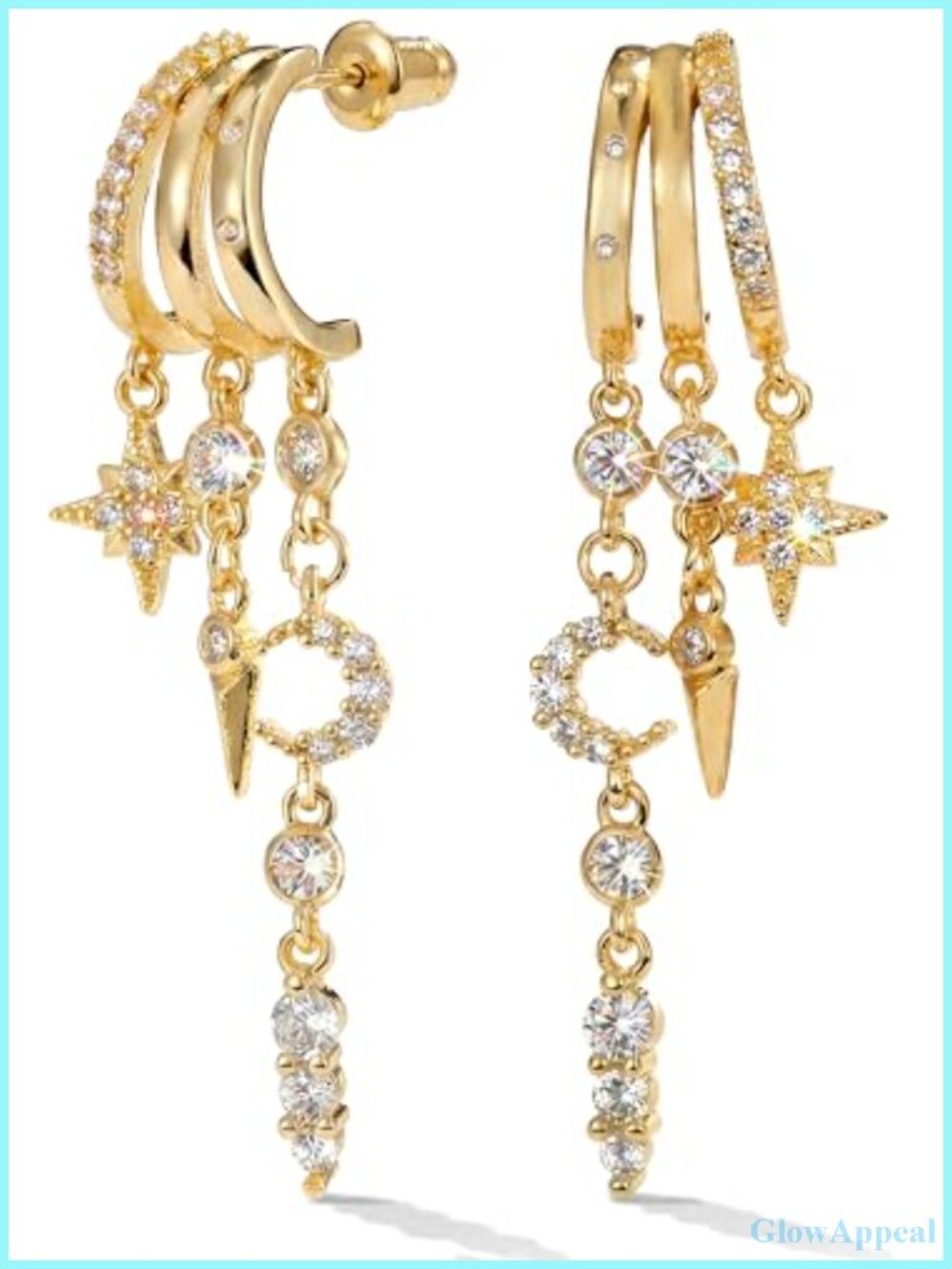 14K Gold Illusion Stud Dangle Earrings for Women Brass Cubic Zirconia